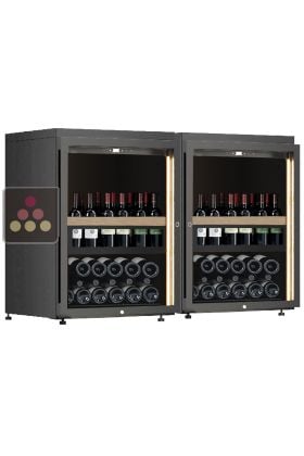 Combiné de 2 caves à vin mono-température service ou conservation avec tiroirs coulissants pour bouteilles debout