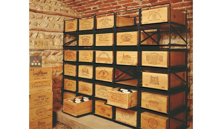 Racks coulissants pour 32 caisses de vin en Bois soit 384 bouteilles