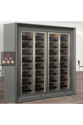 Combiné de 2 vitrines à vin multi-températures pour installation centrale - Usage pro - Bouteilles inclinées - Façades incurvées