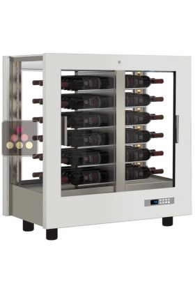 Vitrine à vin multi-températures - Usage pro - 4 côtés vitrés - Bouteilles horizontales - Habillage bois