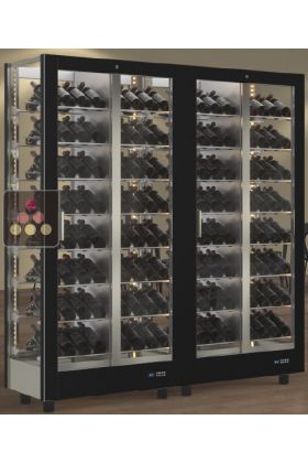 Combiné de 2 vitrines à vin professionnelles multi-températures - Usage pro - 4 cotés vitrés - Bouteilles inclinées - Habillage magnétique interchangeable