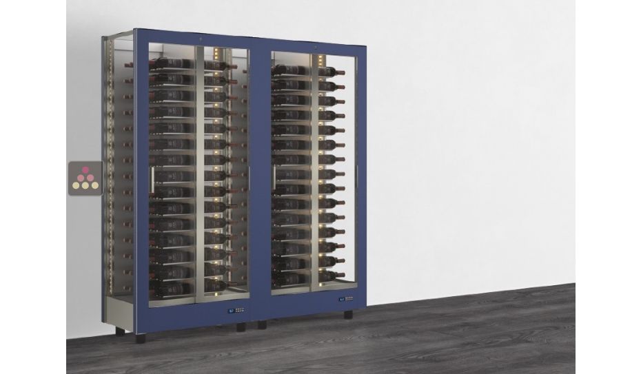 Combiné de 2 vitrines à vin professionnelles multi-usages - 3 cotés vitrés - Habillage magnétique interchangeable