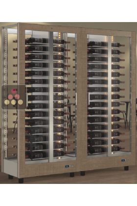 Combiné de 2 vitrines à vin multi-températures - Usage pro - 4 cotés vitrés - Bouteilles horizontales - Habillage magnétique interchangeable
