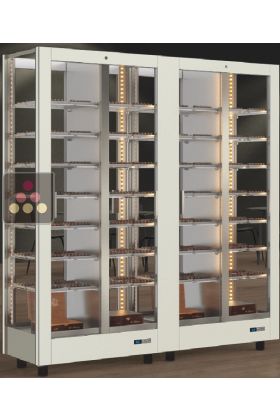 Combiné de 2 vitrines réfrigérées de présentation des chocolats - 4 cotés vitrés - Habillage magnétique interchangeable