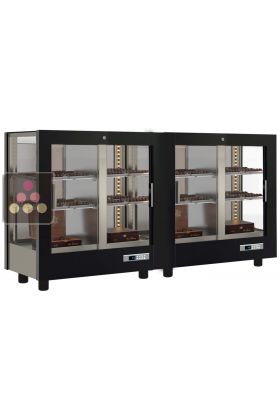 Combiné modulaire de 2 vitrines réfrigérées de présentation des chocolats - 3 côtés vitrés - Habillage magnétique interchangeable