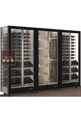 Combiné de 3 vitrines réfrigérées professionnelles pour vins, charcuteries et fromages - 3 côtés vitrés - Habillage magnétique interchangeable