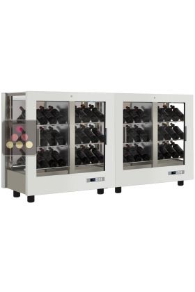 Combiné de 2 vitrines à vin professionnelles multi-usages - 3 cotés vitrés - Bouteilles inclinées - Habillage magnétique interchangeable