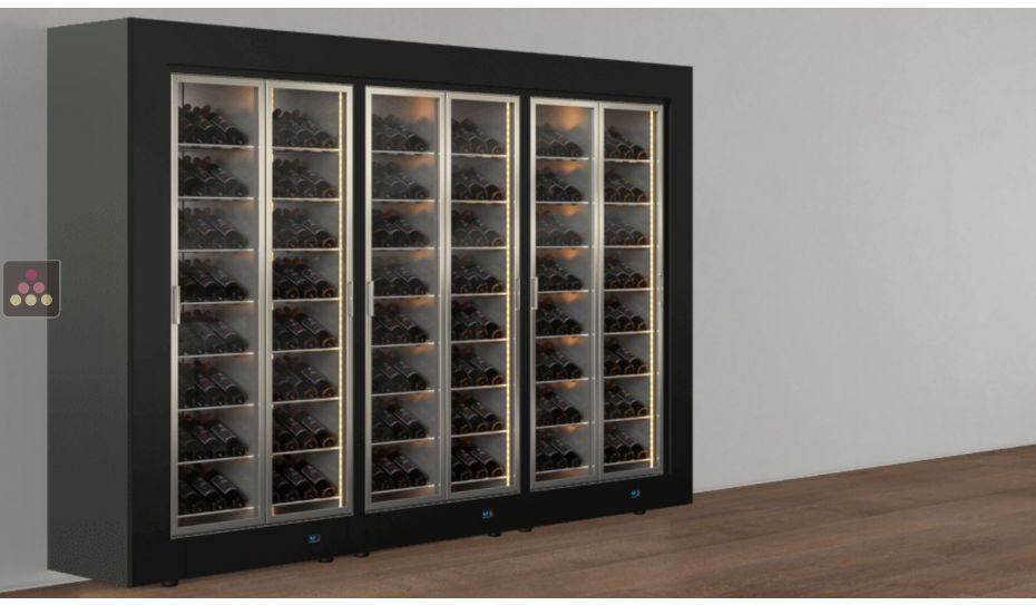 Combiné de 3 vitrines à vin multi-températures - Pose libre - Usage pro - Bouteilles inclinées - Cadre droit