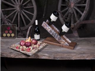 Présentoir à bouteilles en pierre et en bois