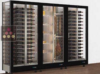 Combiné de 3 vitrines modulaires pour vins, charcuteries/fromages