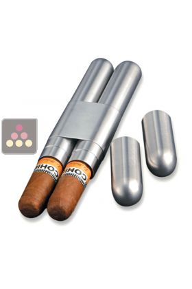 Étui pour 2 cigares en acier raffiné avec humidificateur et placage en cèdre espagnol