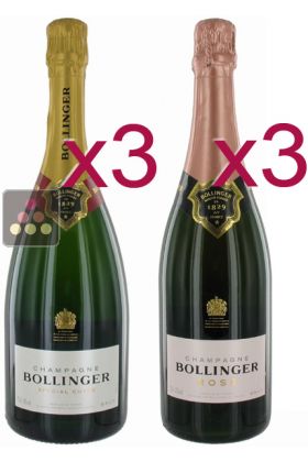 6 bouteilles de Champagne Bollinger : 3 Special Cuvée + 3 Rosé
