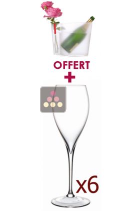 L'Essentiel pour le Champagne : 6 Flutes Grand Piqué + 1 Seau Roses & Bulles Offert