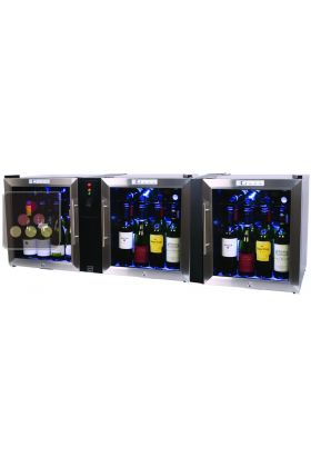 Combiné de 3 caves de service avec système de conservation de bouteilles ouvertes de vin 