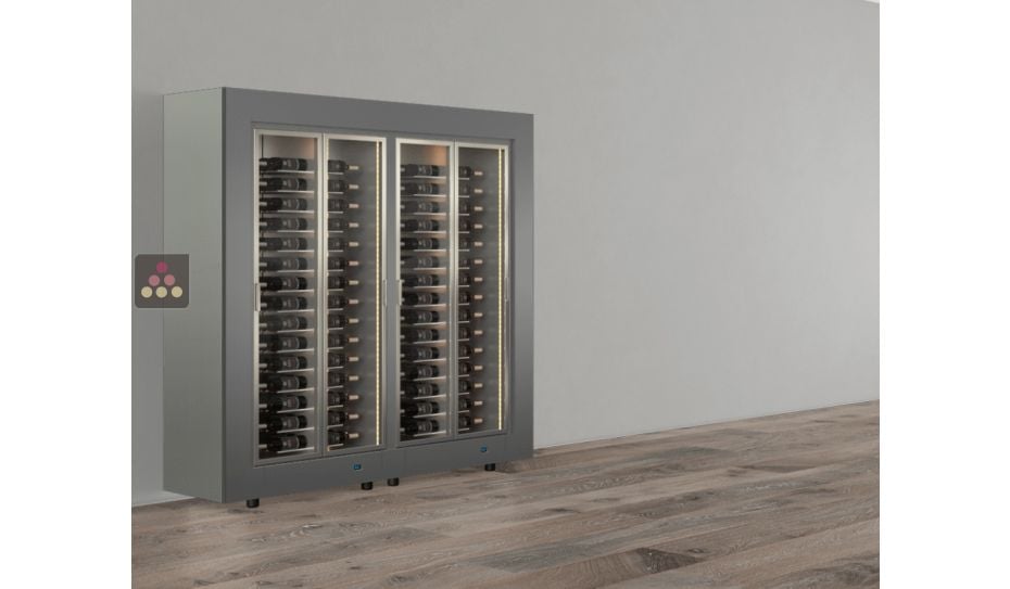Combiné de 2 vitrines à vin multi-températures - Pose libre - Usage pro - Bouteilles horizontales - Cadre droit