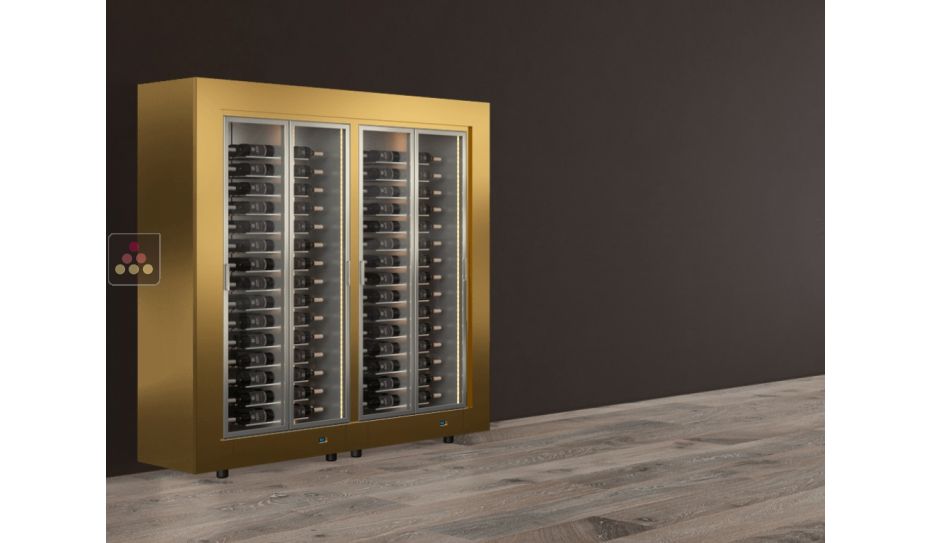 Combiné de 2 vitrines à vin multi-températures - Pose libre - Usage pro - Bouteilles horizontales - Cadre droit