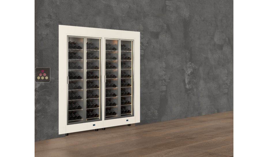 Combiné encastrable de 2 vitrines à vin multi-températures - Usage pro - Bouteilles inclinées - Cadre droit