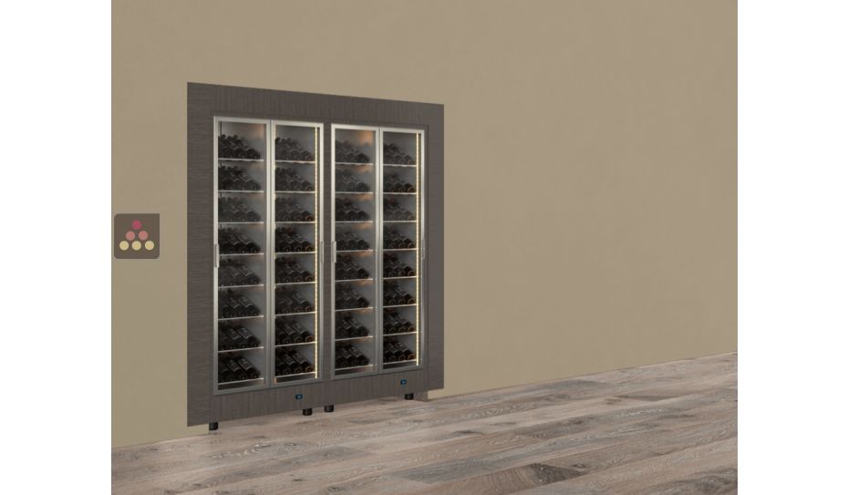 Combiné encastrable de 2 vitrines à vin multi-températures - Usage pro - Bouteilles inclinées - Cadre droit