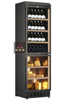 Combiné enchassable d'une cave à vin et d'une cave à fromage - Bouteilles inclinées

