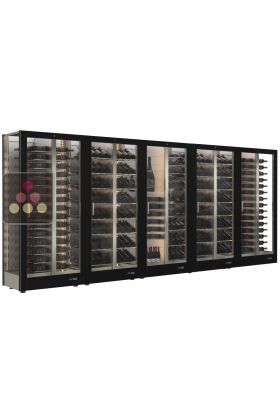 Combiné de 5 vitrines à vin professionnelles multi-usages - 3 cotés vitrés - Bouteilles horizontales/inclinées/mixte - Habillage magnétique