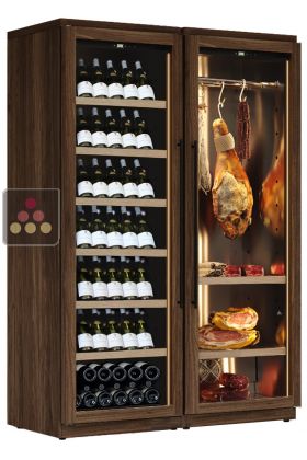 Combiné d'une cave à vin et une cave à charcuterie - Bouteilles inclinées