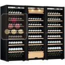 Combination of two single temperature wine cabinets and a 3 temperatures multipurpose wine cabinet - Inclined bottles - Full Glass door ACI-TRT811FP3