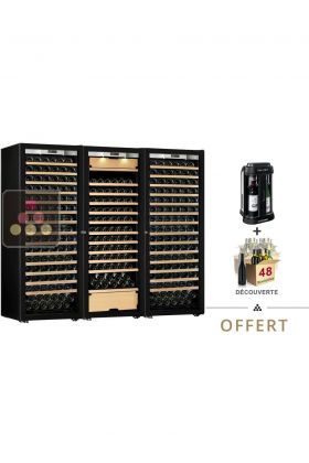Combiné de 2 caves à vin mono-température et d'une cave multi-usages 3 températures - Clayettes coulissantes - Porte Full Glass