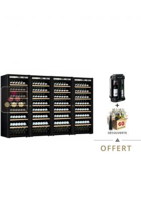 Combiné de 4 caves à vin mono-température de vieillissement ou de service - Porte Full Glass - Présentation inclinée
