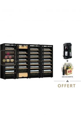 Combiné de 4 caves à vin mono-température de vieillissement ou de service - Porte Full Glass - Présentation inclinée