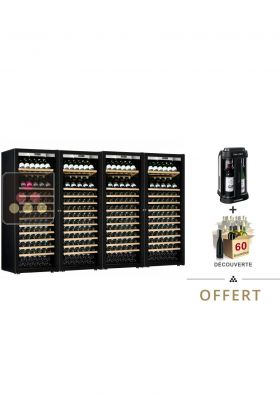 Combiné de 4 caves à vin mono-température de vieillissement ou de service - Porte Full Glass - Équipement Présentation/Coulissant