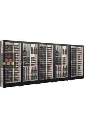 Combiné de 5 vitrines à vin multi-températures - Usage pro - P36cm - 3 côtés vitrés - Habillage magnétique interchangeable