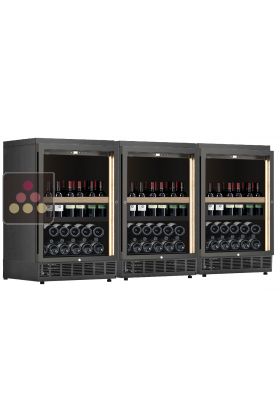 Combiné de 3 caves à vin enchassables mono-température service ou conservation avec tiroirs coulissants pour bouteilles debout