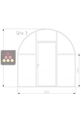 Verriere acier thermolaquée cintrée Larg 2.8 m * hauteur 2.8 m avec un porte entrée 