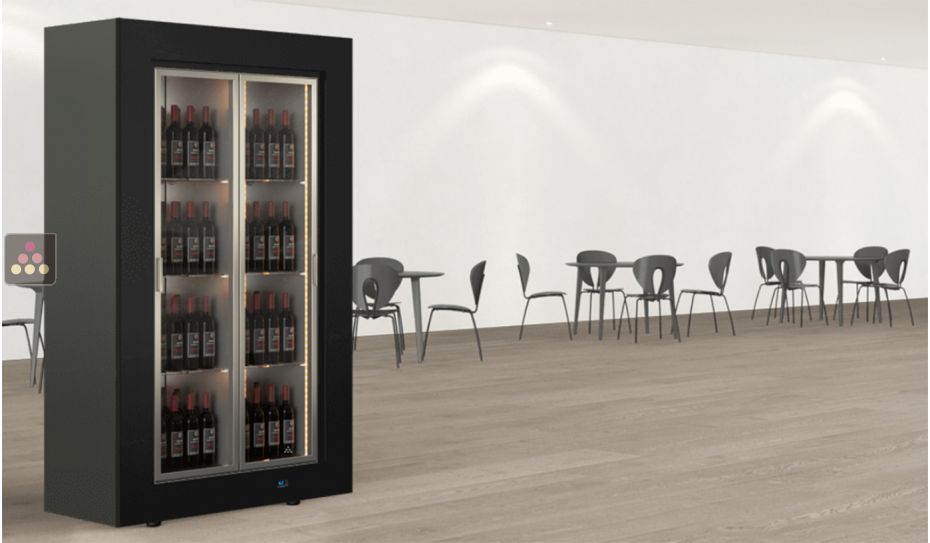 Vitrine à vin traversante 2 faces vitrées multi-températures pour installation centrale - Usage pro - Bouteilles verticales - Cadre droit