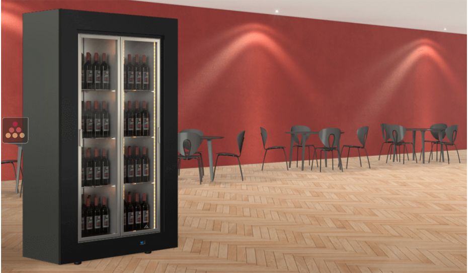 Vitrine à vin traversante 2 faces vitrées multi-températures pour installation centrale - Usage pro - Bouteilles verticales - Cadre droit