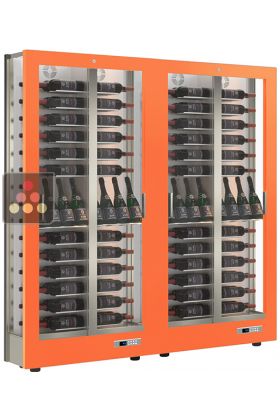 Combiné de 2 vitrines à vin multi-températures - Usage pro - P36cm - 3 côtés vitrés - Equipement mixte - Habillage magnétique interchangeable