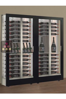 Combiné de 2 vitrines à vin multi-températures - Usage pro - P36cm - 3 côtés vitrés - Equipement mixte - Habillage magnétique interchangeable