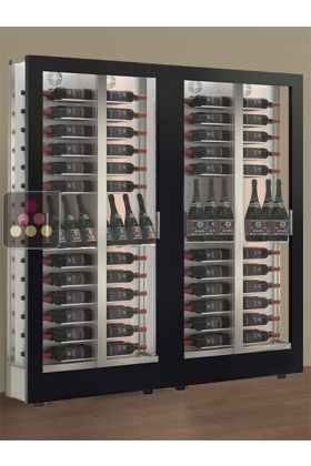 Combiné de 2 vitrines à vin multi-températures - Usage pro - P36cm - 3 côtés vitrés - Equipement mixte - Habillage magnétique interchangeable