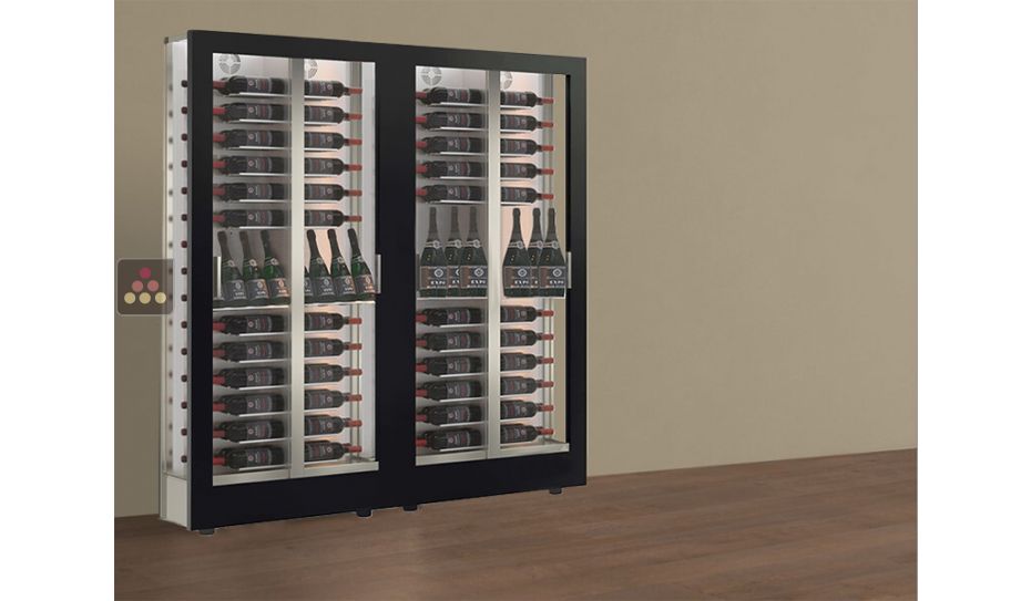 Combiné de 2 vitrines à vin multi-températures - Usage pro - P36cm - 3 côtés vitrés - Equipement mixte - Habillage magnétique interchangeable