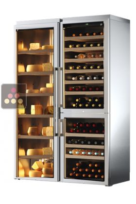 Combiné d'une cave à vin et d'une cave à fromage - Habillage inox - Equipement Coulissant