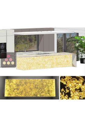 Lot de 2 panneaux décoratif en verre de synthèse rétro-éclairé blanc chaud avec cadre epoxy blanc - Inclusions Pépites Or