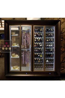 Combiné de 2 vitrines réfrigérées professionnelles pour vins, charcuteries et fromages - Installation centrale - Façades incurvées