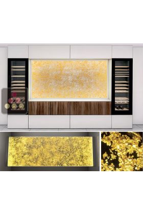 Panneau décoratif en verre de synthèse rétro-éclairé blanc chaud avec cadre epoxy blanc H1200*L2400 - Inclusions Pépites Or