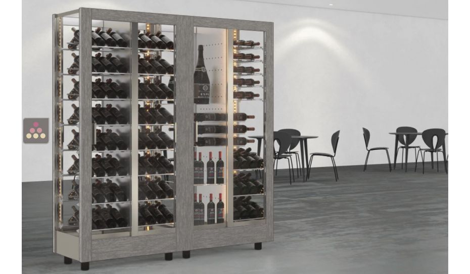 Combiné de 2 vitrines à vin - Pro - 4 cotés vitrés - Habillage interchangeable - Equipement mixte