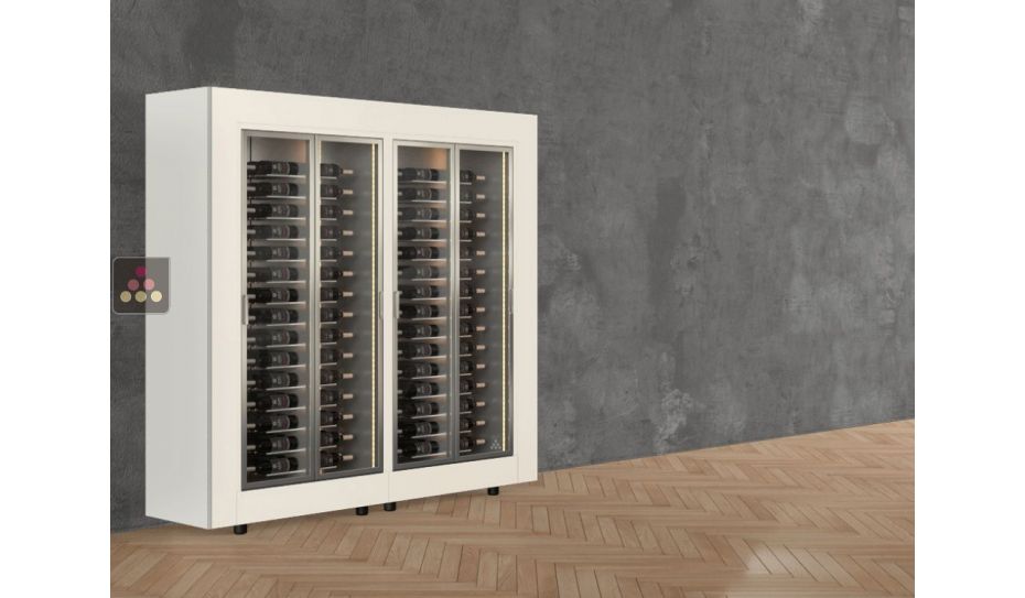 Combiné de 2 vitrines à vin - Pro - 1 côté vitré - Bouteilles horizontales - Cadre droit