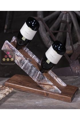 Présentoir à bouteilles de table en pierre et en bois