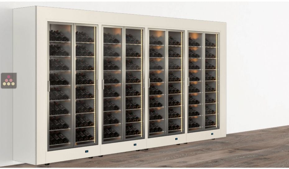 Combiné de 4 vitrines à vin multi-températures - Pose libre - Usage pro - Bouteilles inclinées - Cadre droit