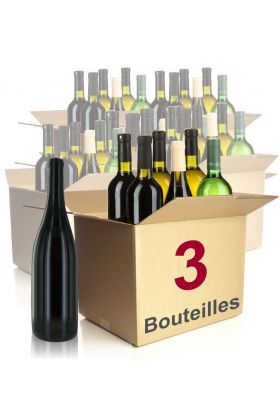 3 bouteilles de vin : vins blancs et rouges