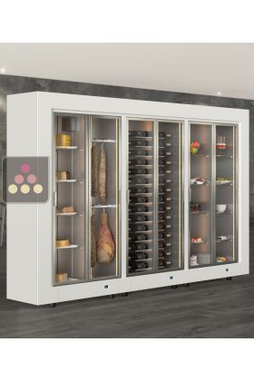 Combiné de 3 vitrines réfrigérées pour vins, charcuteries/fromages et snack/desserts - Usage pro - Installation centrale - Cadre droit
