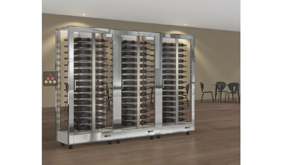 Combiné de 3 vitrines à vin professionnelles multi-usages - 4 cotés vitrés - Habillage magnétique interchangeable